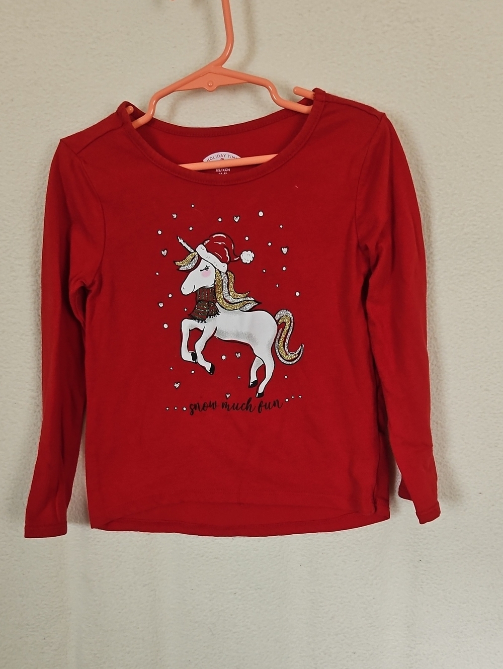 Holiday Time Red Girls' Unicorn Holiday Long Sleeve Tee